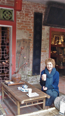 Jane Pettigrew drinking tea in Vietnam in January 2011
